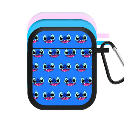 Blue Alien Face Pattern AirPods Case