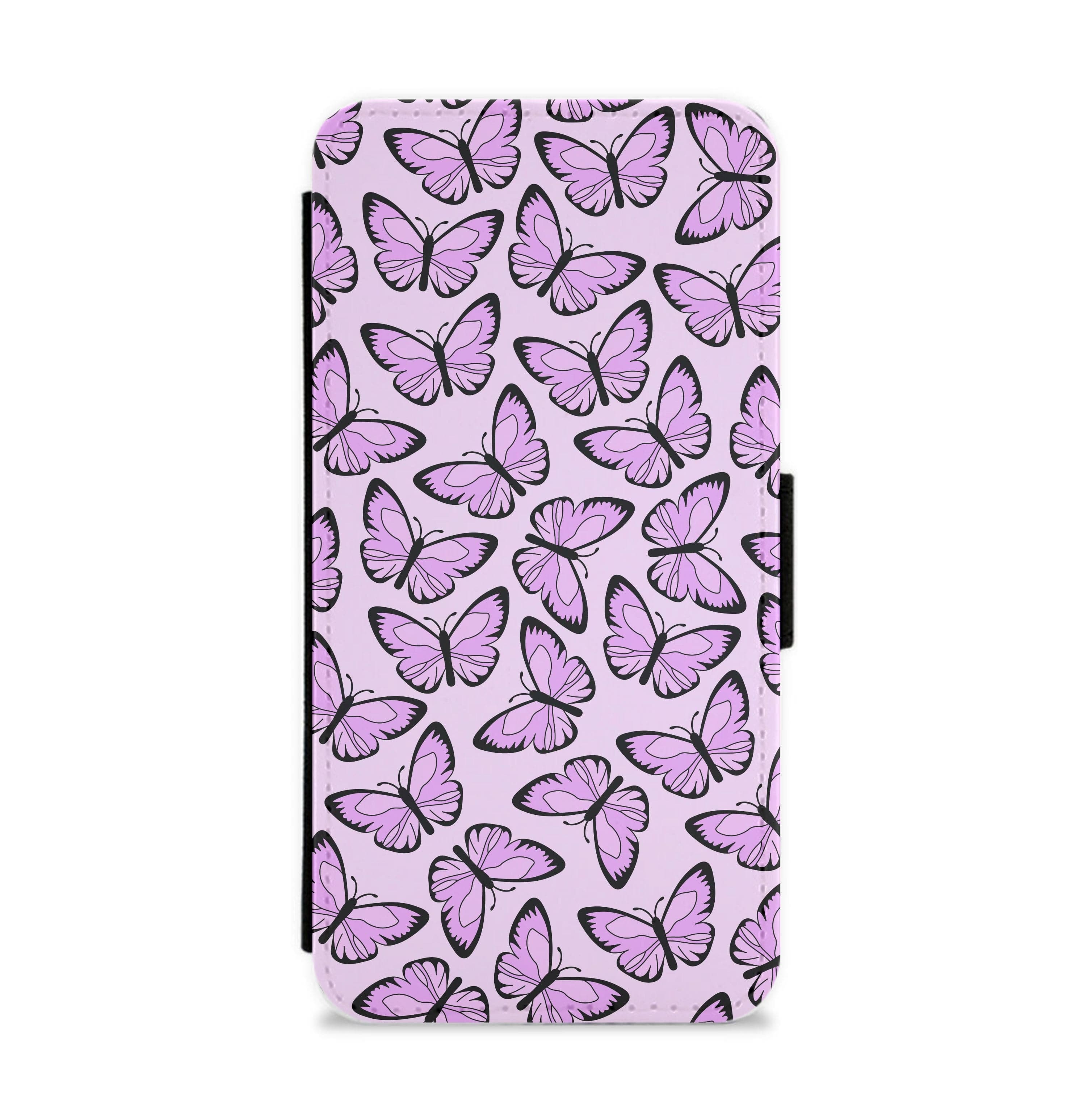 Pink And Black Butterfly - Butterfly Patterns Flip / Wallet Phone Case