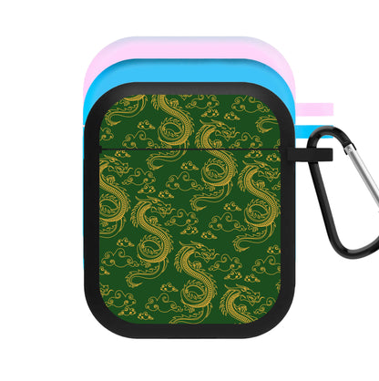 Green And Gold Dragon Pattern AirPods Case