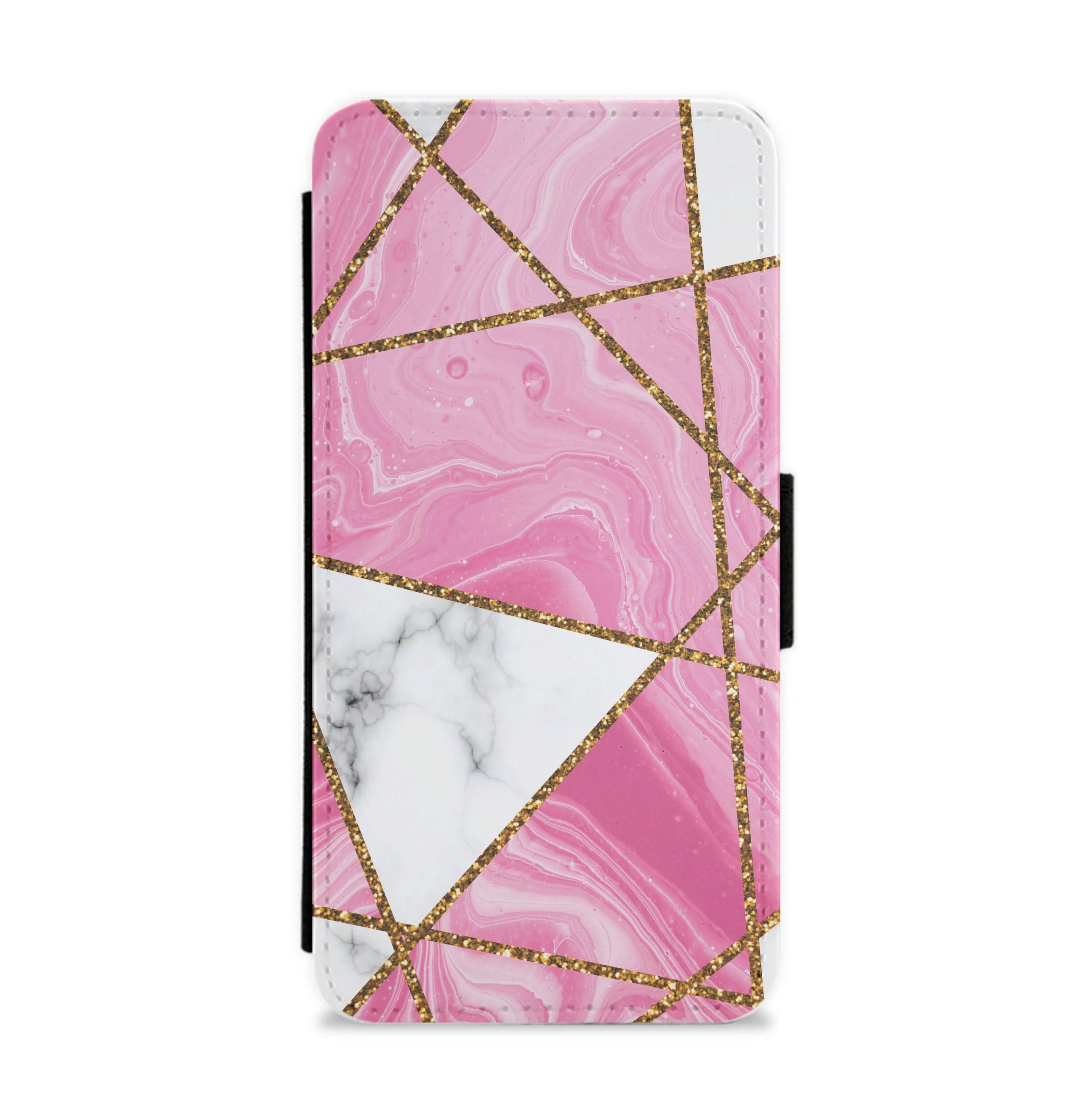 Pink Marble And Gold Collage Flip / Wallet Phone Case