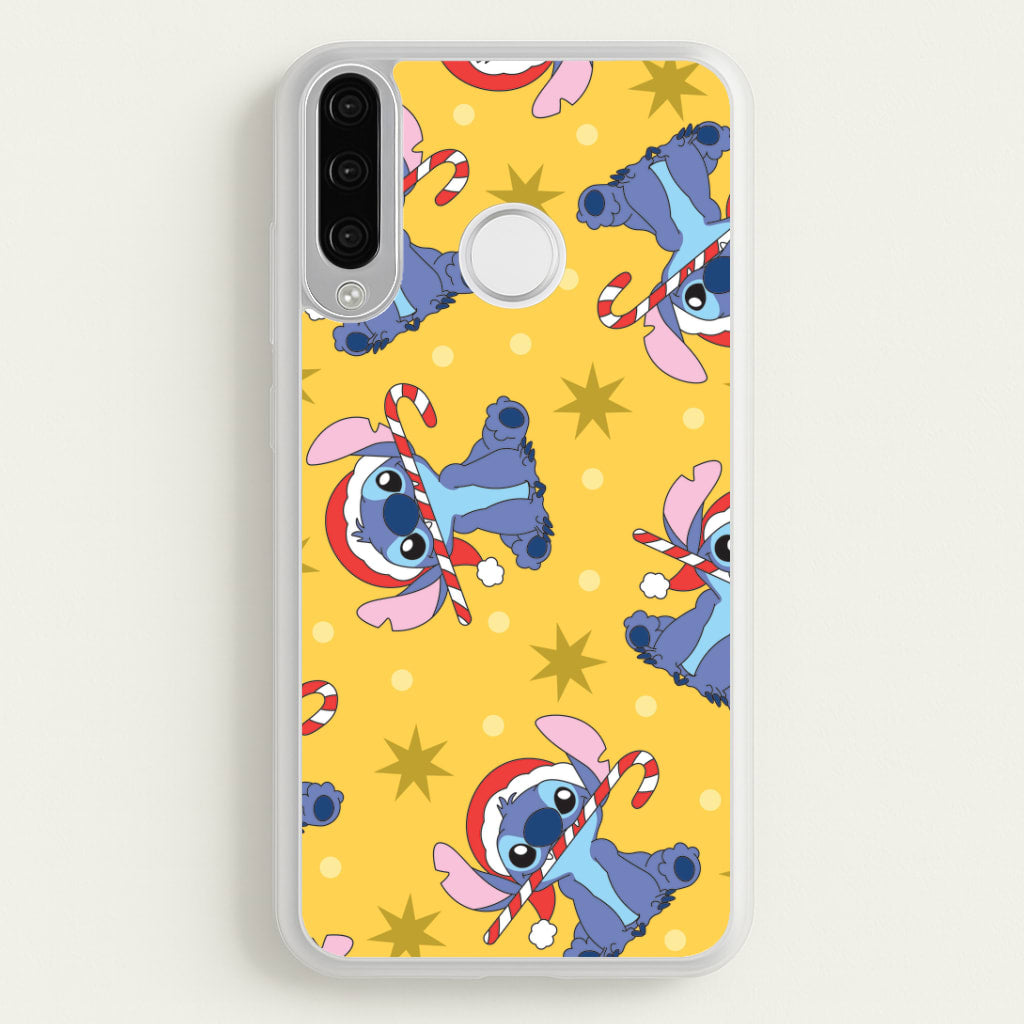 Cute Blue Alien Candycane Christmas Pattern Huawei P30 Lite Case