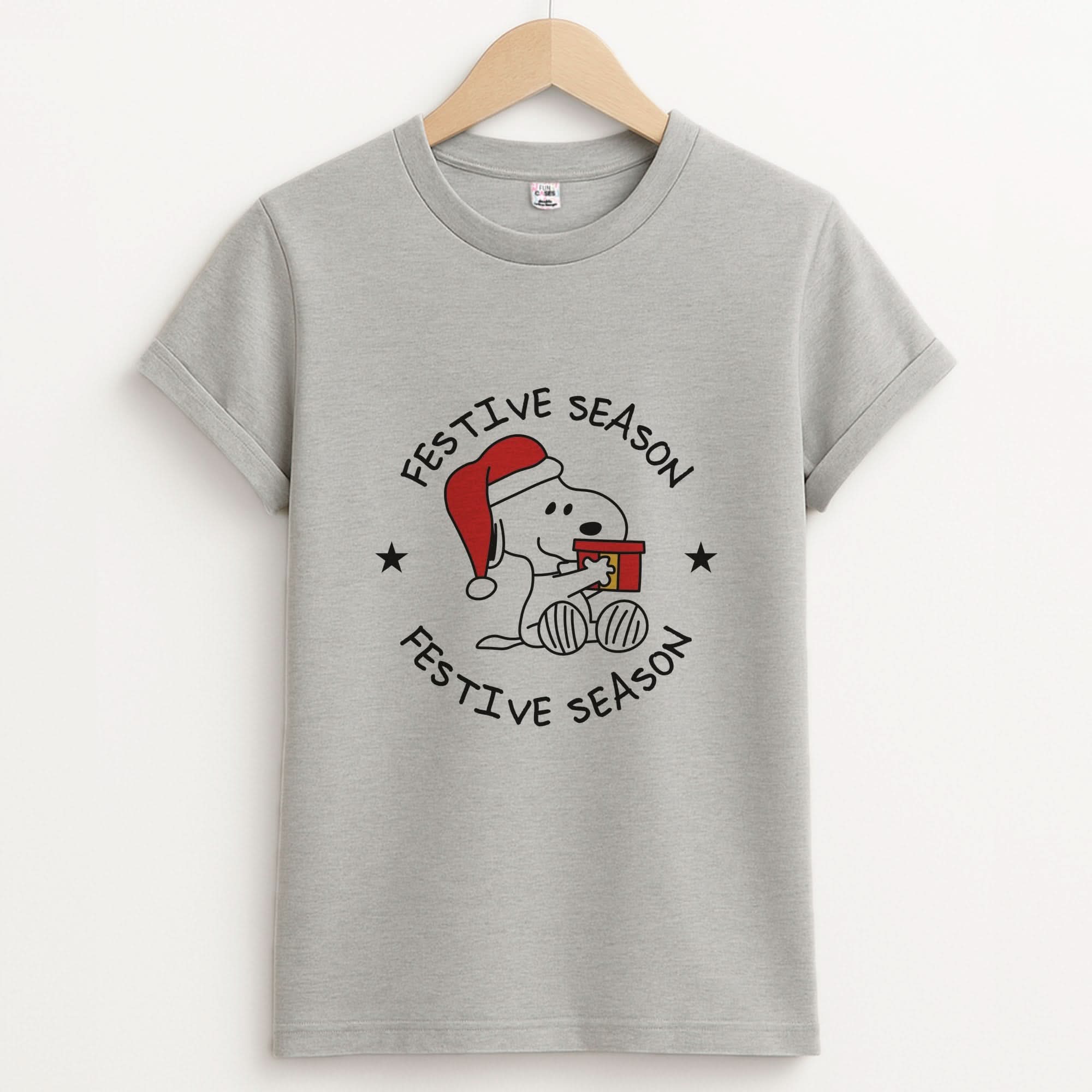 Cartoon Beagle Festive Season Unisex Grey T-Shirt
