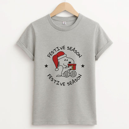 Cartoon Beagle Festive Season Unisex Grey T-Shirt