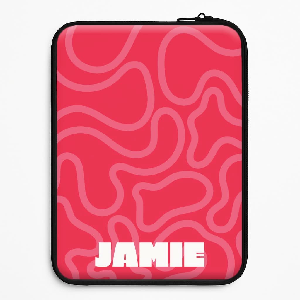Red And Pink Squiggles Personalised Name Laptop Sleeve