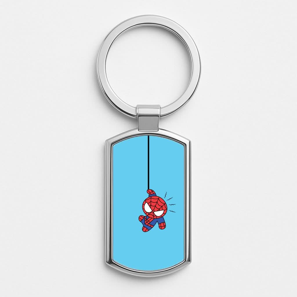 Blue Hanging Spider Hero Silver Metal Keyring