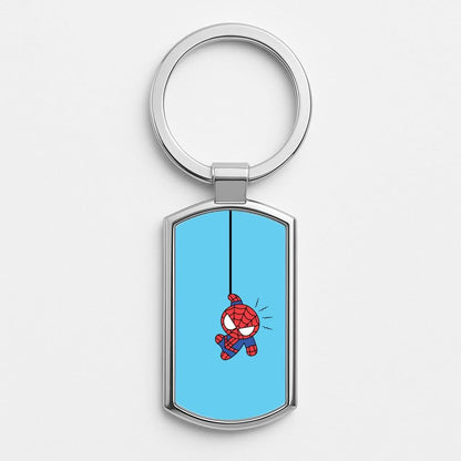Blue Hanging Spider Hero Silver Metal Keyring