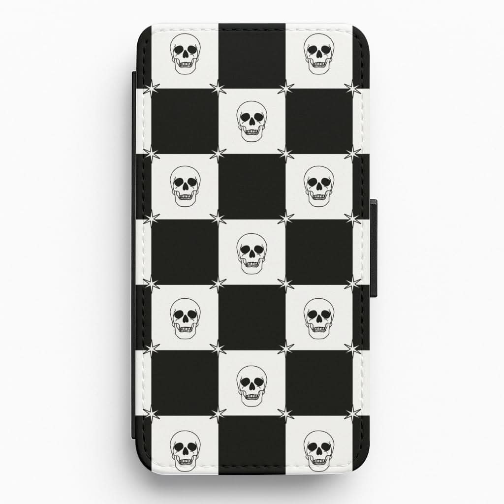 Checkered Skulls Pattern Flip / Wallet Phone Case
