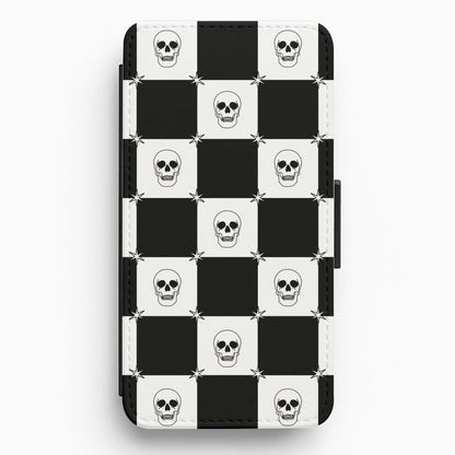 Checkered Skulls Pattern Flip / Wallet Phone Case