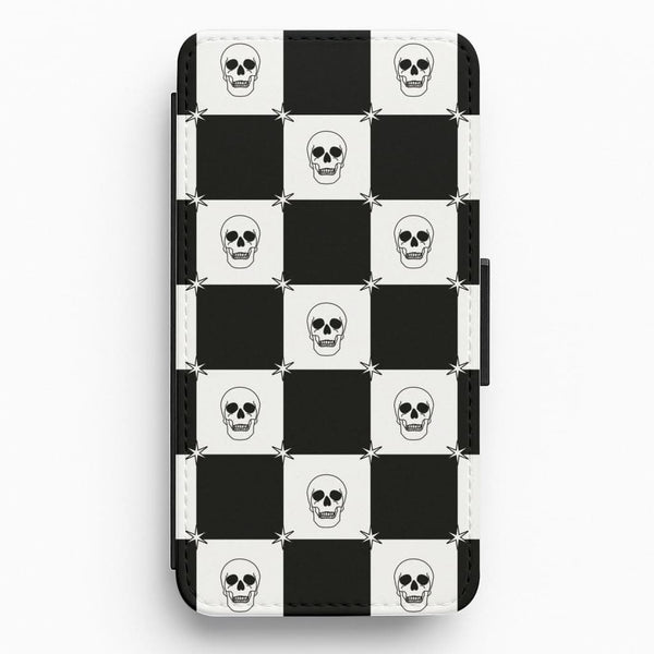 Checkered Skulls Pattern Flip / Wallet Phone Case