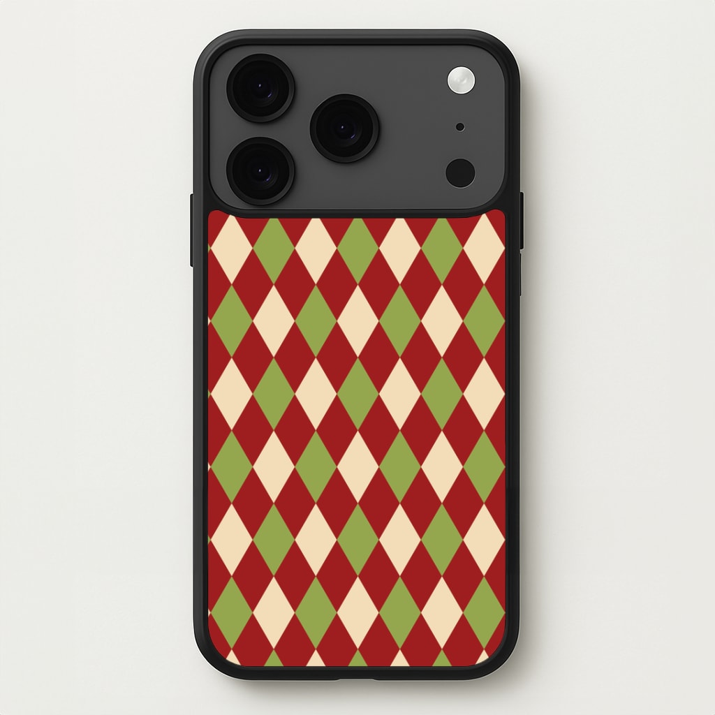 Red And Green Argyle Christmas Pattern iPhone 17 Pro Max Case