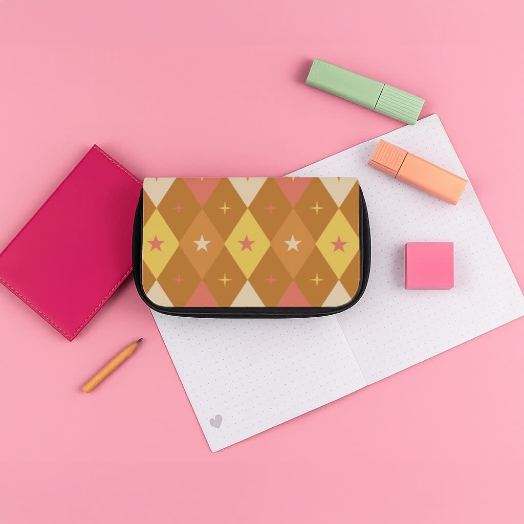 Retro Christmas Argyle Pattern Pencil Case