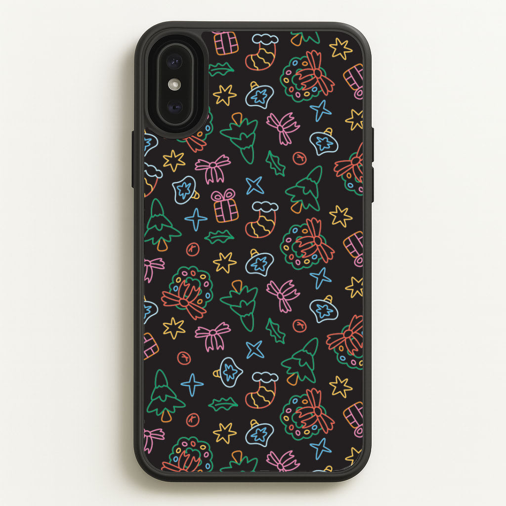 Neon Christmas Icons Pattern I iPhone XS Max Case
