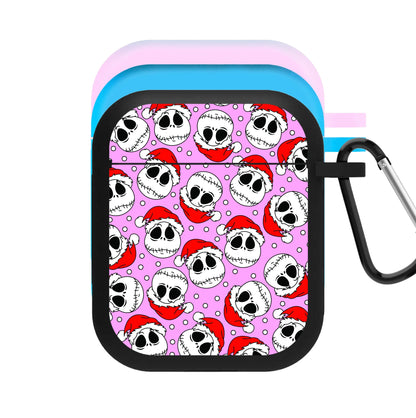 Pink Christmas Skull Pattern AirPods Case