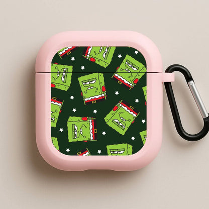 Grumpy Christmas Cartoon Sponge Pattern Pink AirPods Case