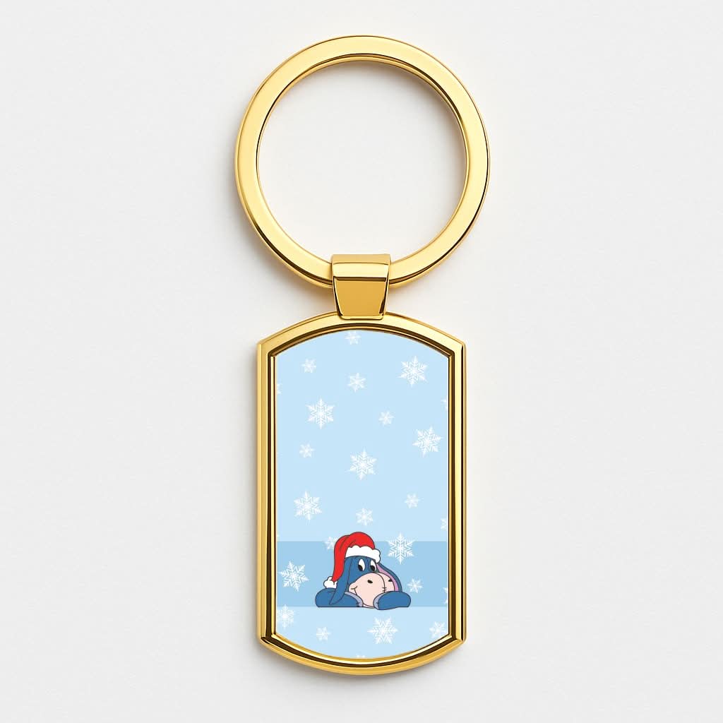 Cartoon Donkey Snowflakes Gold Keyring
