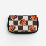 Pumpkin Stickers Checkered Pattern Pencil Case
