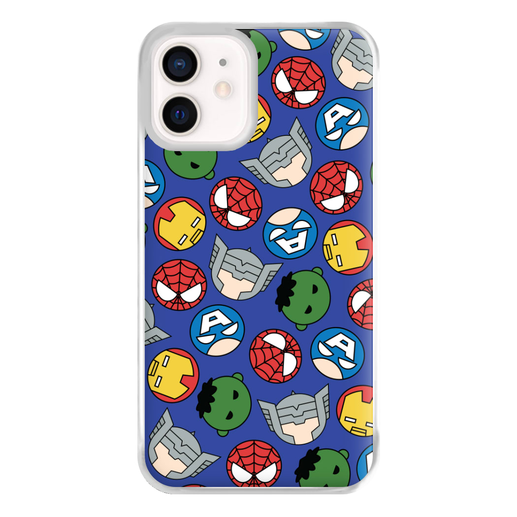 Cute Chibi Heroes Pattern Blue iPhone 12 Mini Case