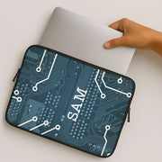 Blue Circuit Board Personalised Name Laptop Sleeve 2