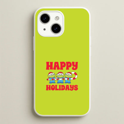 Happy Holidays Cute Green Aliens iPhone 15 Plus Case