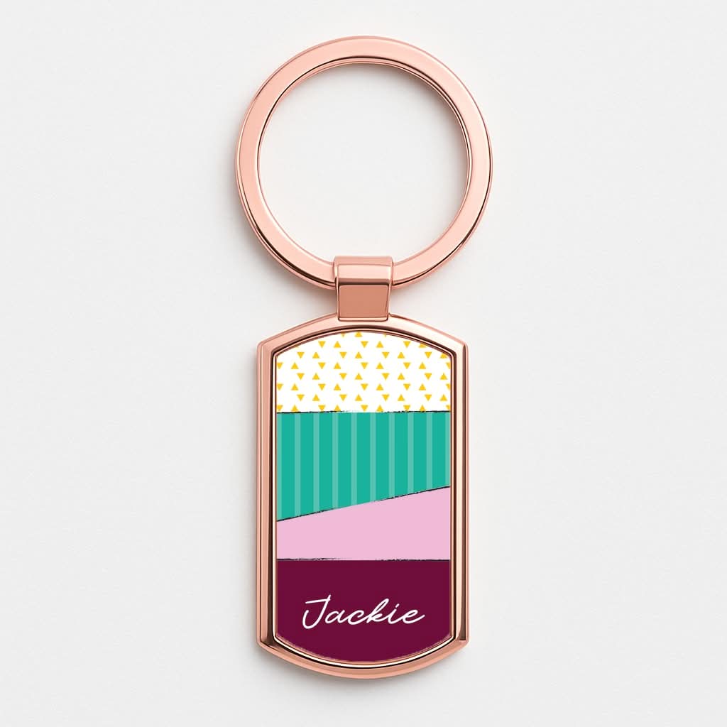 Geometric Patterns Personalised Name Rose Gold Keyring