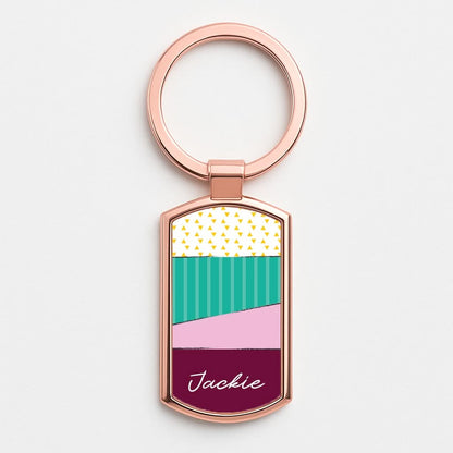 Geometric Patterns Personalised Name Rose Gold Keyring