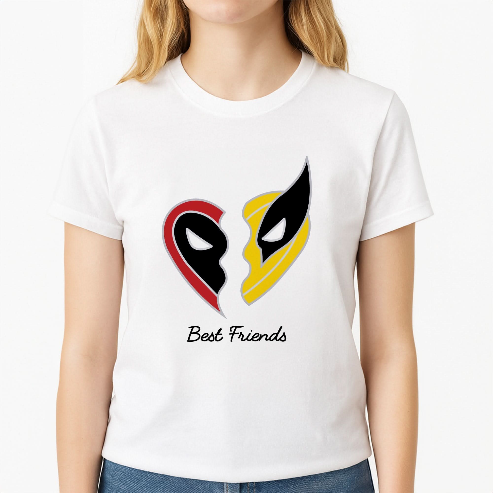Superhero Best Friends Locket Womens T-Shirt