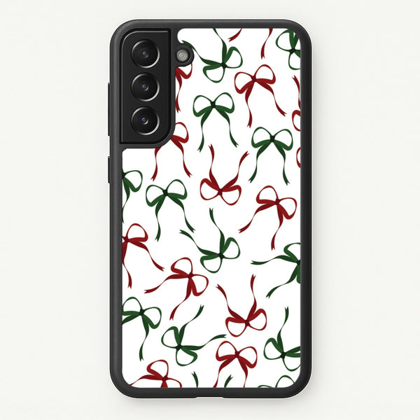 Red And Green Coquette Christmas Bows Pattern Galaxy S21FE Case