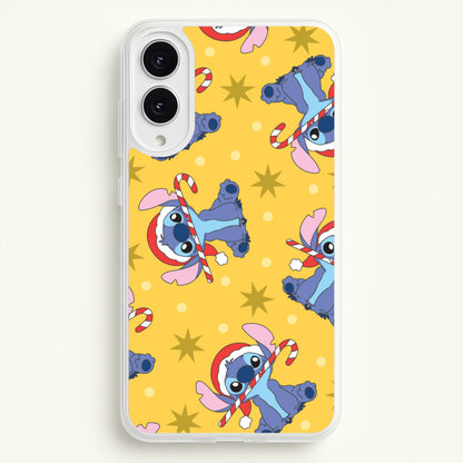 Cute Blue Alien Candycane Christmas Pattern Galaxy S25 Edge Case