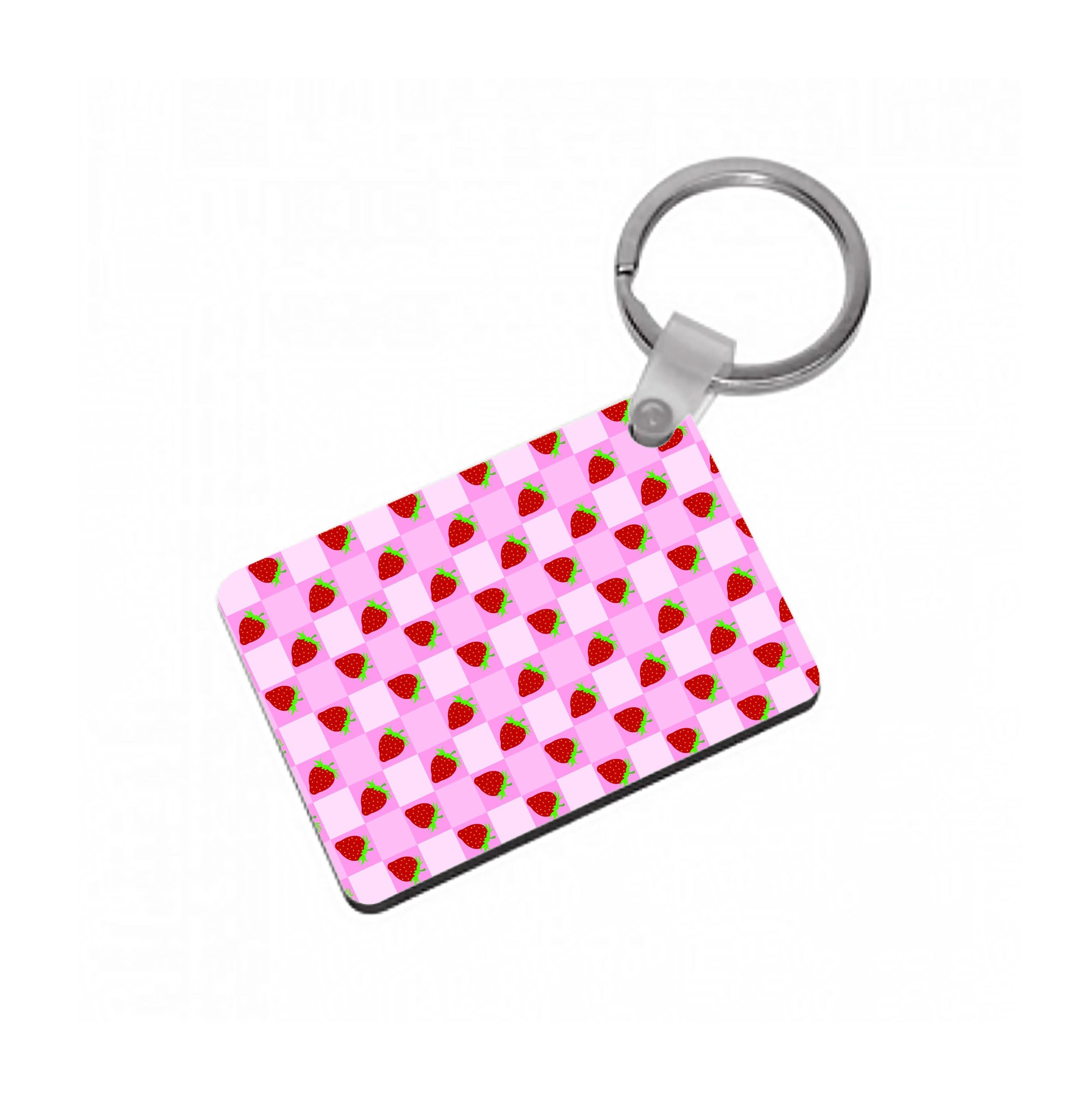 Checkered Strawberries Pattern Keyring