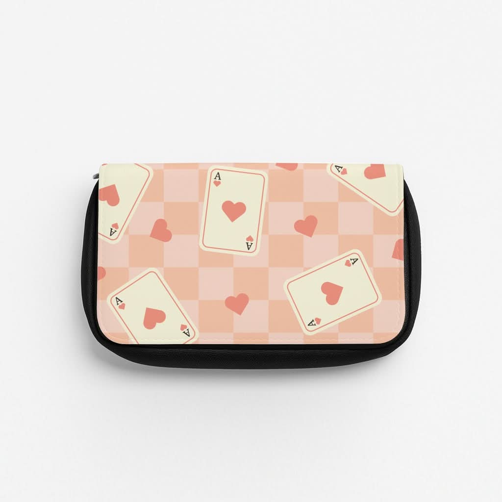 Cute Playing Cards And Hearts Pattern Pencil Case