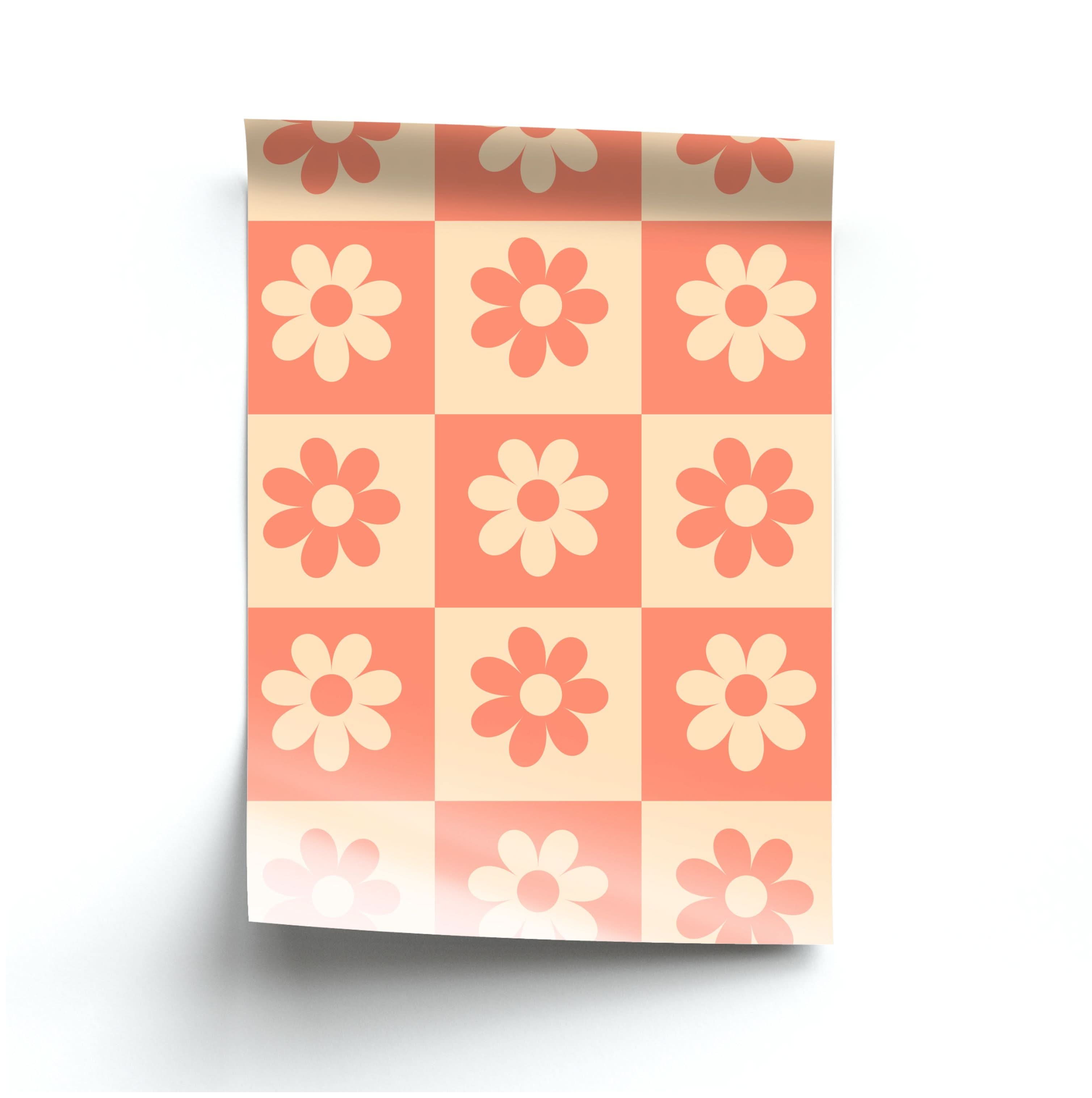 Checkered Flowers Orange Poster