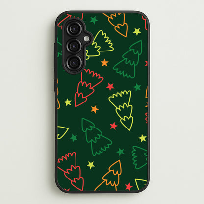 Colourful Christmas Tree Outlines Pattern Galaxy A14 Case