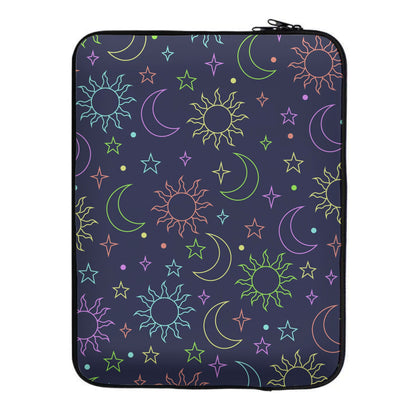 Sun, Moon And Stars Pattern Rainbow Laptop Sleeve