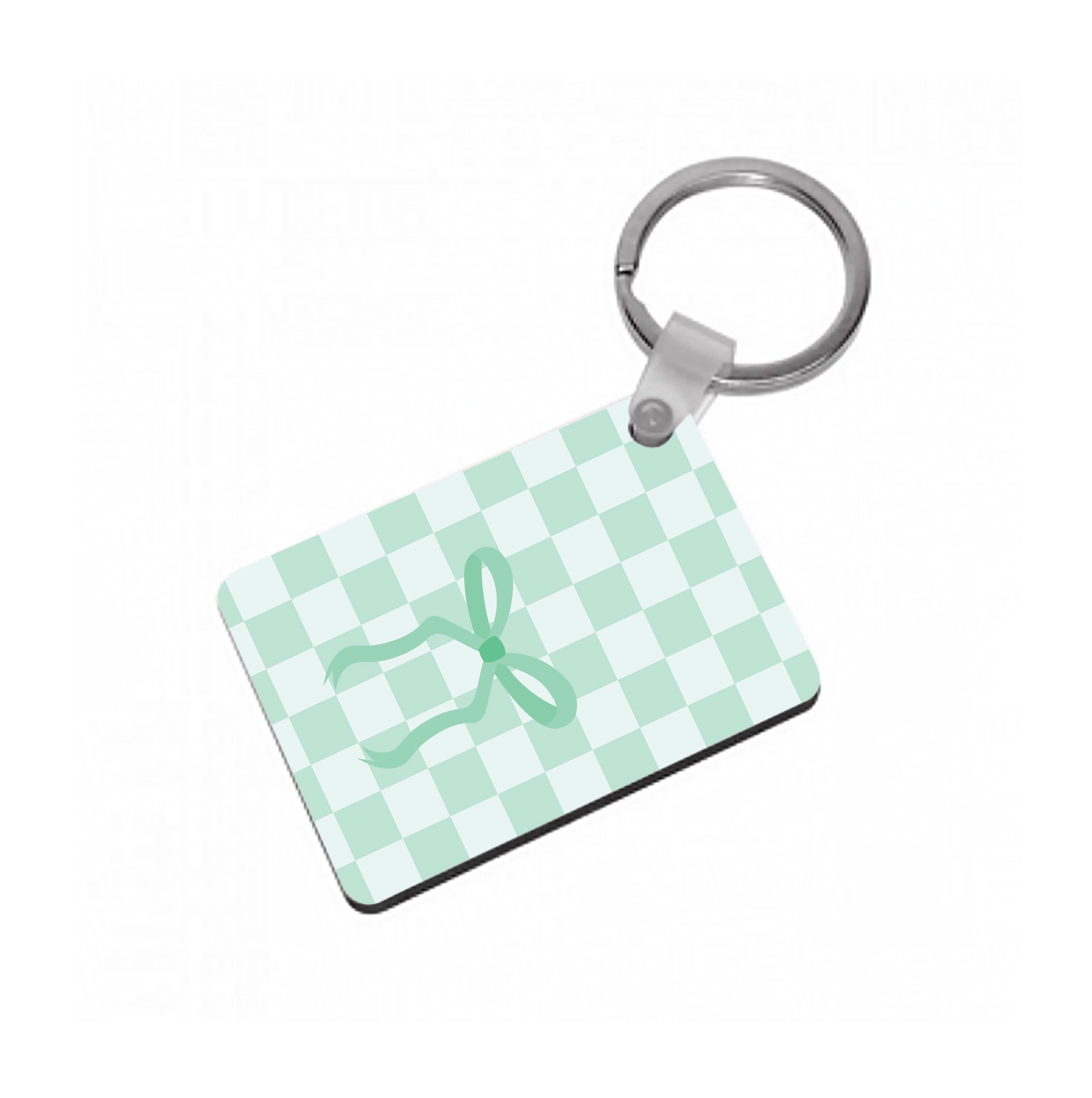 Checkered Coquette Bow Cyan Keyring