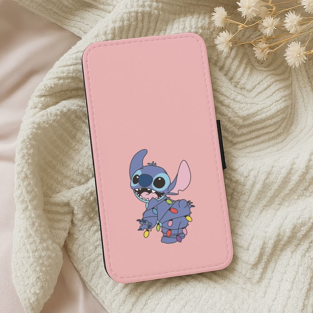 Cute Blue Alien Fairylights Leather Phone Case