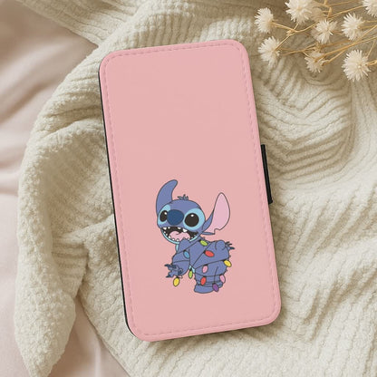 Cute Blue Alien Fairylights Leather Phone Case