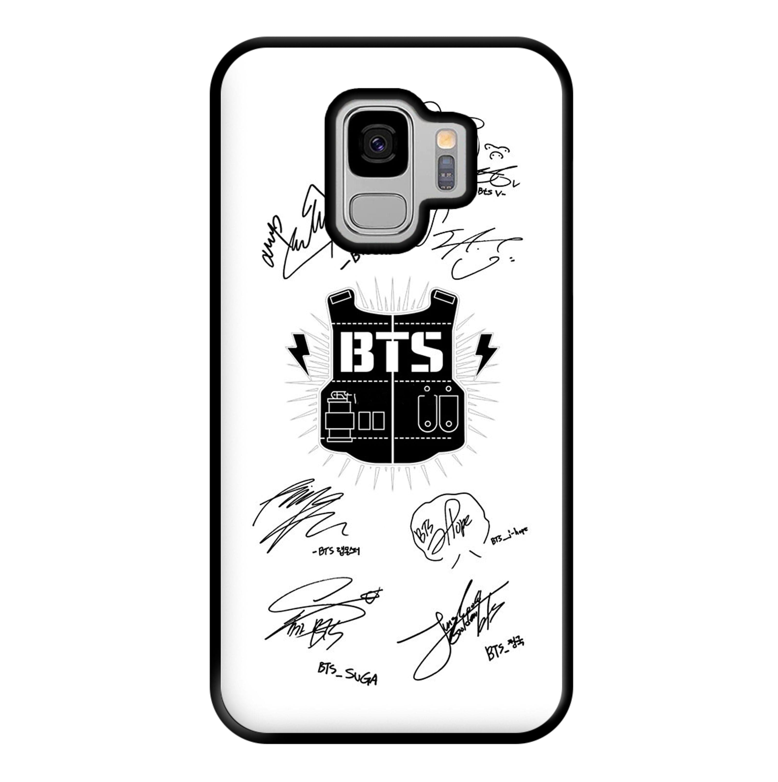 White K-Pop Band Army Logo and Signatures Phone Case