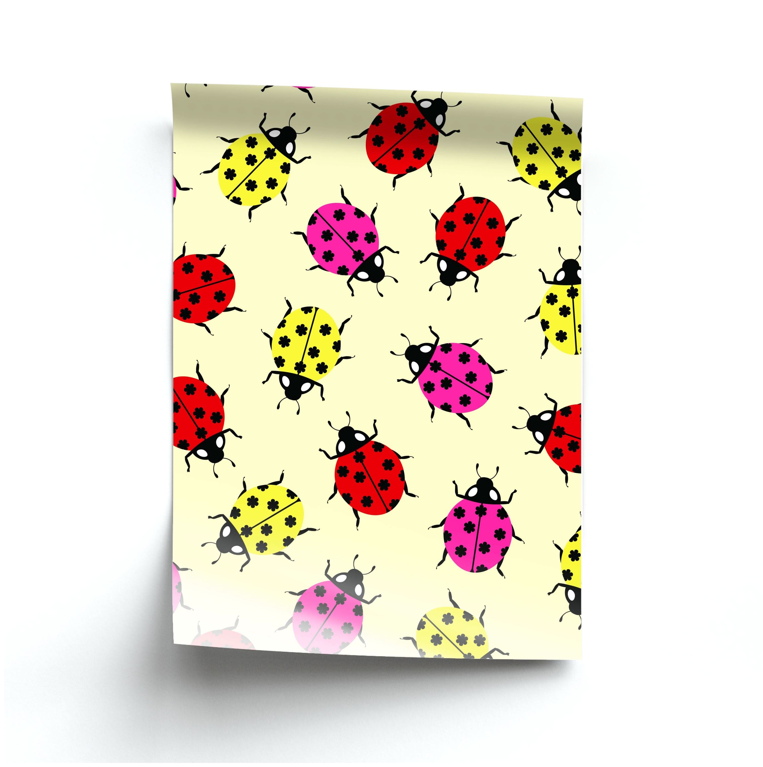 Ladybugs With Flower Spots Pattern Poster