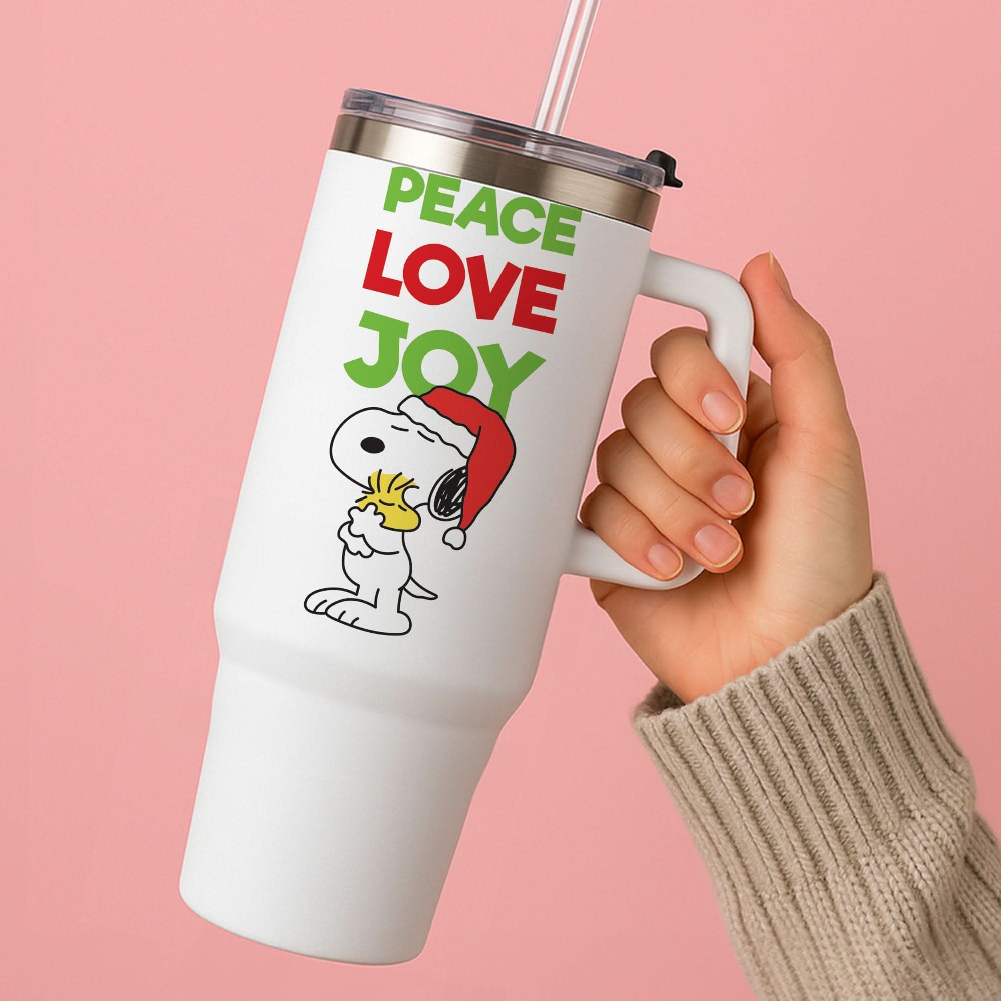 Peace, Love, Joy Christmas Cartoon Beagle Tumbler