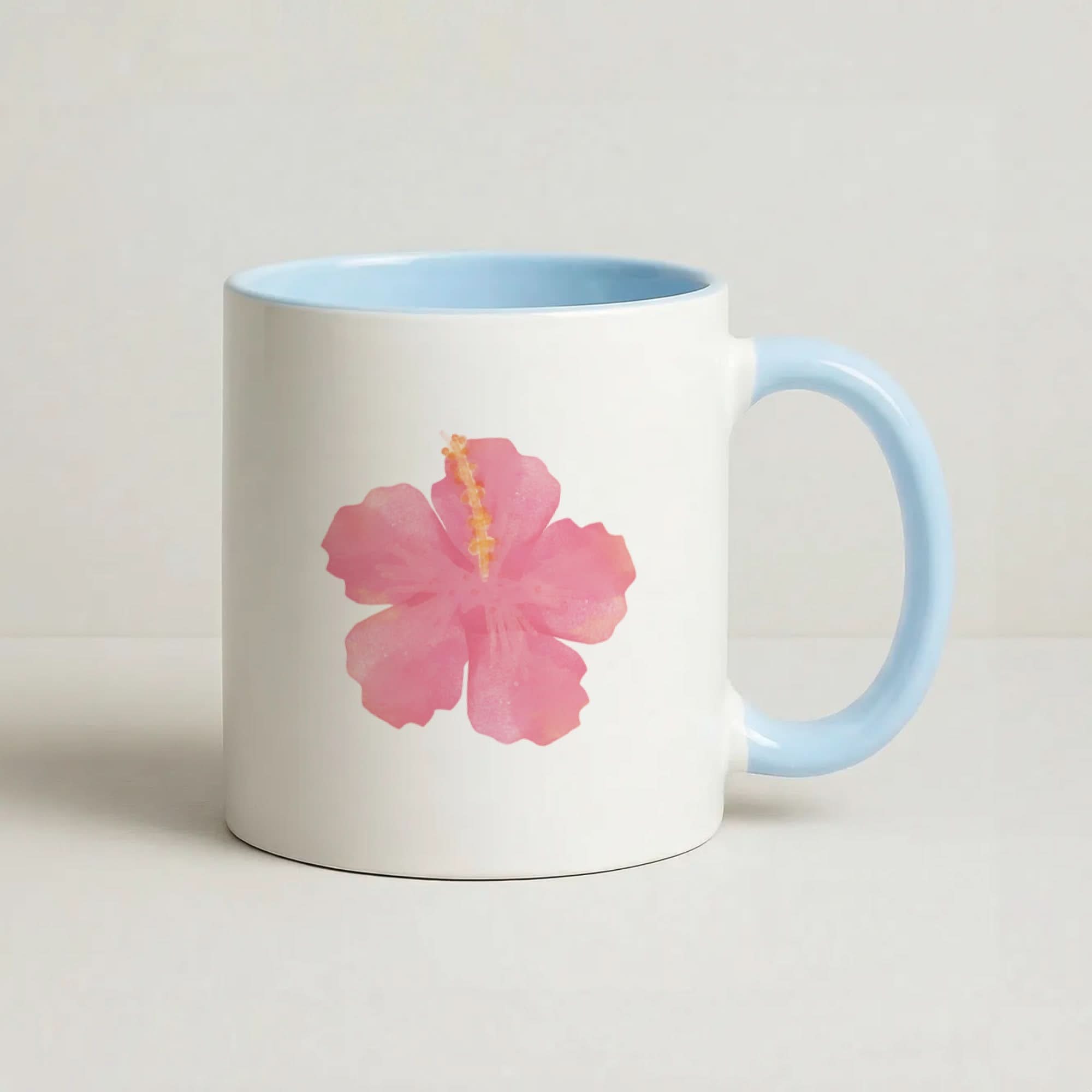 Pink Hibiscus Blue Mug