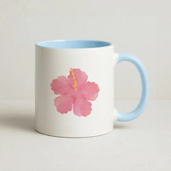 Pink Hibiscus Blue Mug