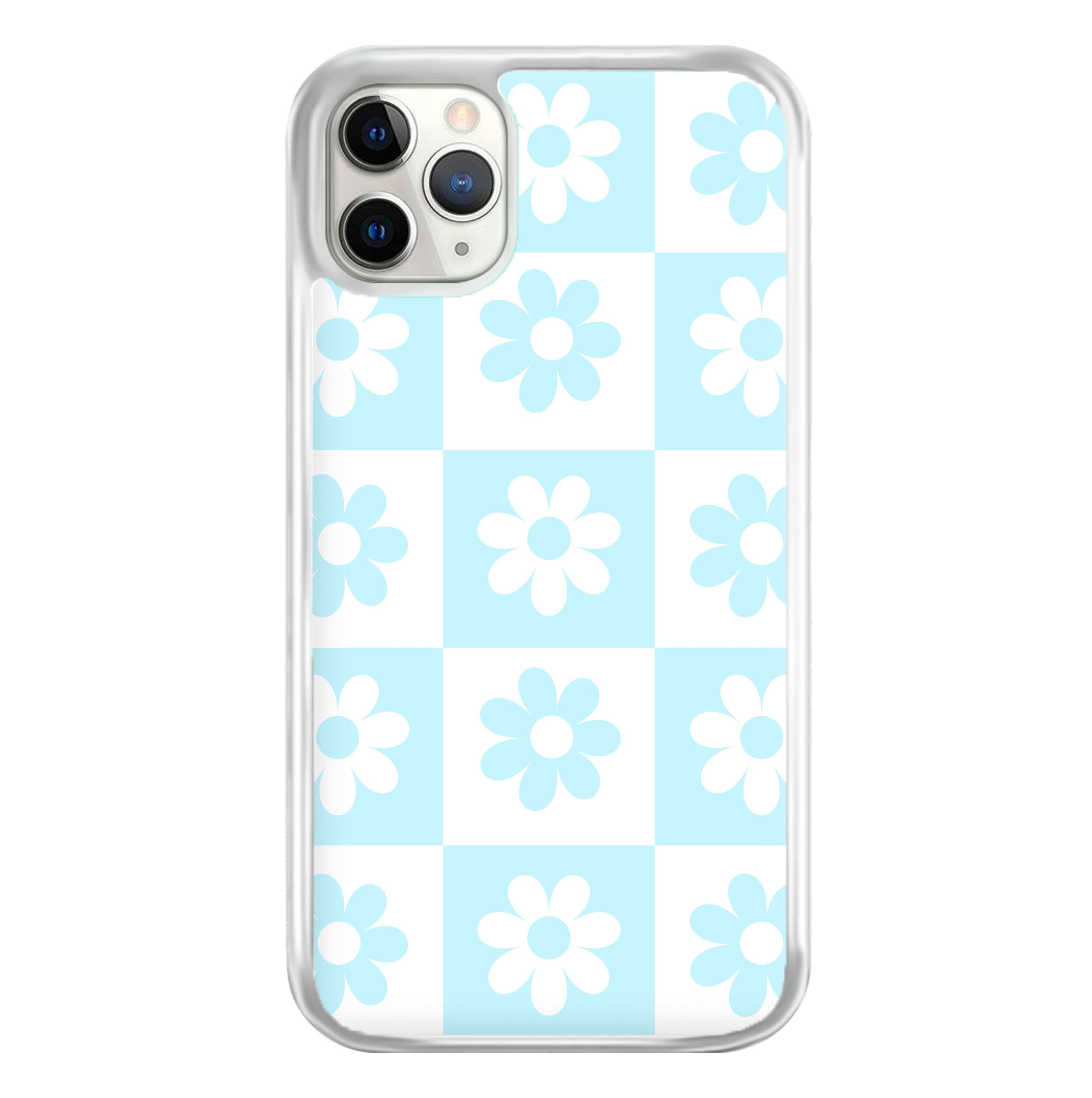 Checkered Flowers Blue Phone Case