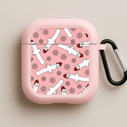 Wiggly Moom Xmas Hat Pattern Pink AirPods Case