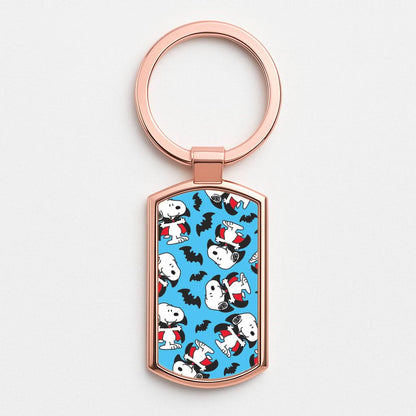Cartoon Beagle Vampire And Bats Pattern Rose Gold Keyring