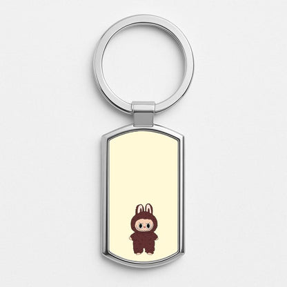 Cute Brown Monster Silver Metal Keyring
