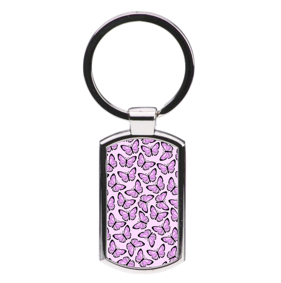 Pink And Black Butterfly - Butterfly Patterns Luxury Keyring