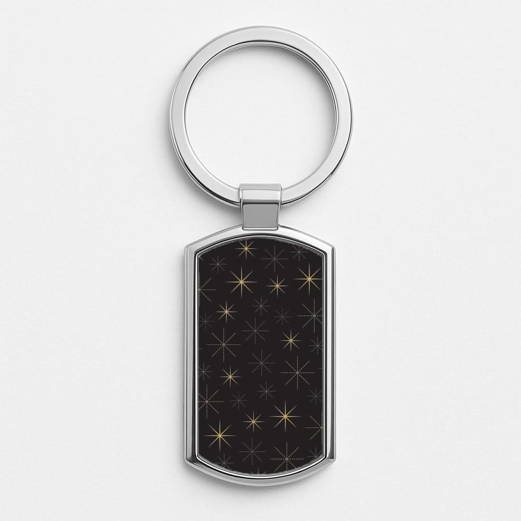 Christmas Gold Stars Pattern Silver Metal Keyring