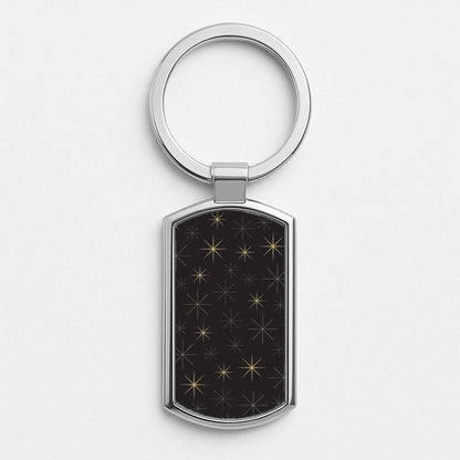Christmas Gold Stars Pattern Silver Metal Keyring