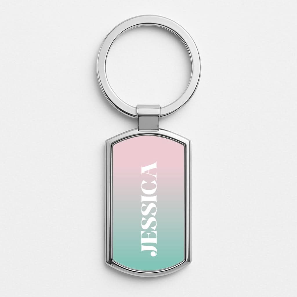 Gradient Personalised Name Silver Metal Keyring