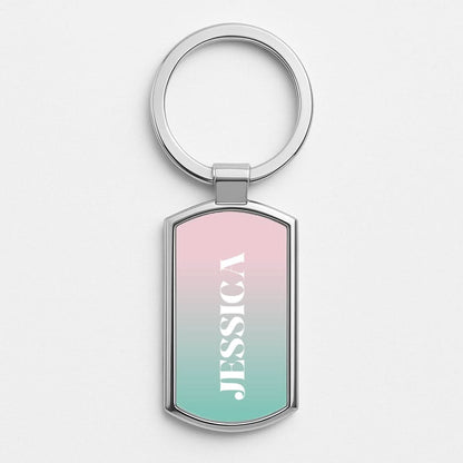 Gradient Personalised Name Silver Metal Keyring